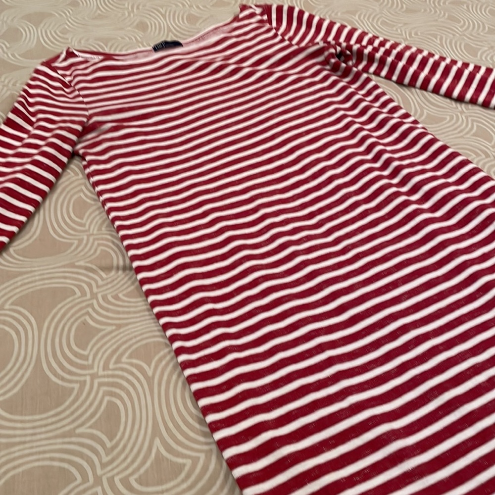 GAP dress, deep red/white striped, cotton, S